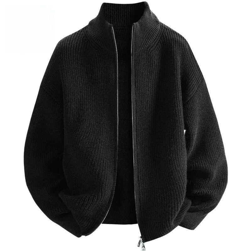 

Men s Trendy Stand Collar Knit Cardigan - Solid Color, Zipper, Autumn/Winter Style Extra Extra Large