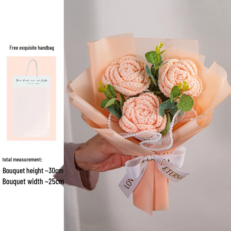 

Handmade Rose Knit Yarn Flower Bouquet - Perfect Gift for Mother s Day, Graduations & Employees
