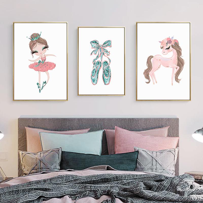 Little Princess Ballerina Canvas Poster Pink Swan Print Painting Nursery Wall Art Posters Ballet Girl Picture Baby Room Decor
