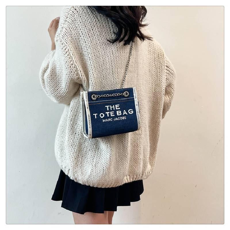 Stylish 2024 Autumn Fashion Letter Print Large Capacity Denim Canvas Tote Bag For Women In Black Blue And Sky Blue