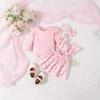 European & American Pastoral Style Infant Romper 3-Piece Set: Bow Floral Suspender Skirt