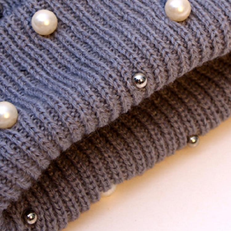 Solid Color Pearl Pompom Wool Hat Knitted Hat Beanie Hat Thicken Stretchable