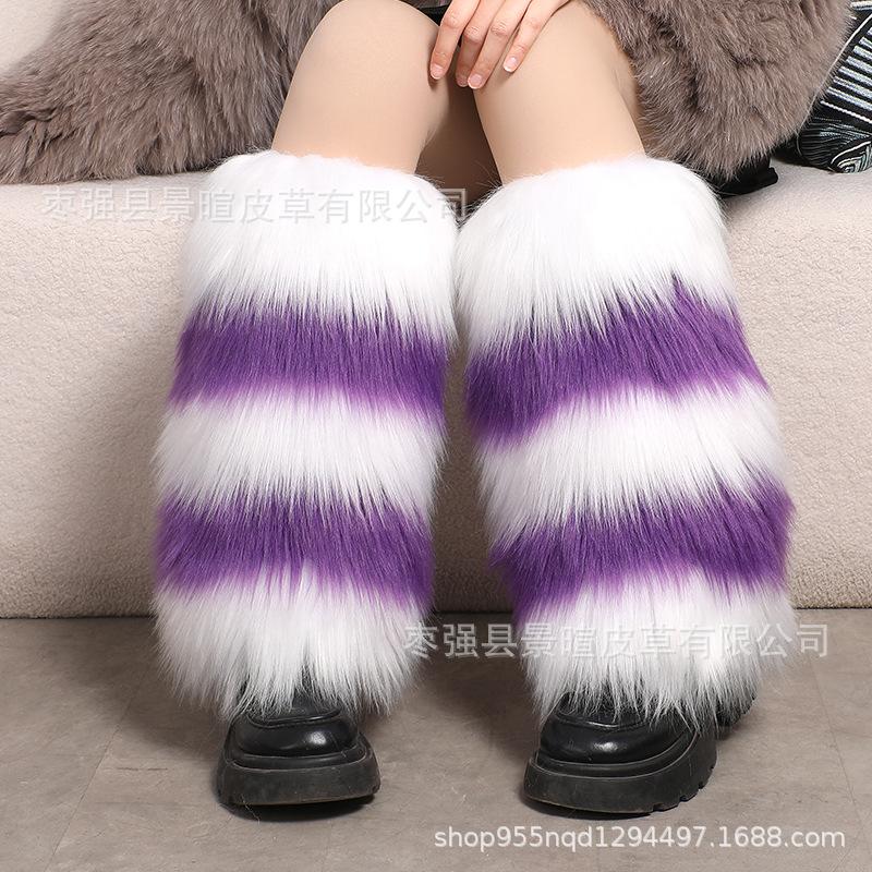 Subculture White Fluffy Socks Cover Women's Q Show Leg Ring Medium Tube Calf Socks Star Element Plush Leg Cover K