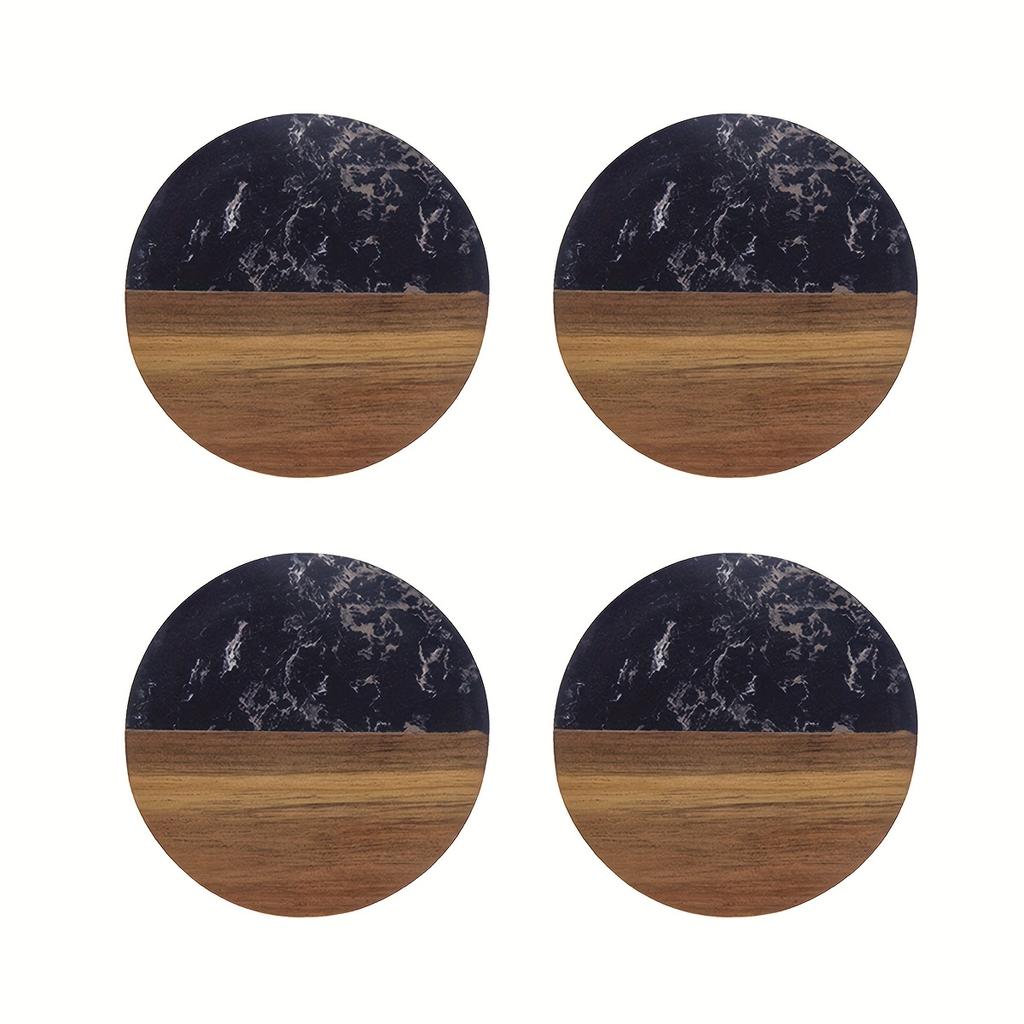 4er-Pack Untersetzer für Kaffeegetränke, Marmor-Holz-gespleißter Untersetzer zum Schutz von Tischplatten, Tassenhalter für verschiedene Tassentypen
