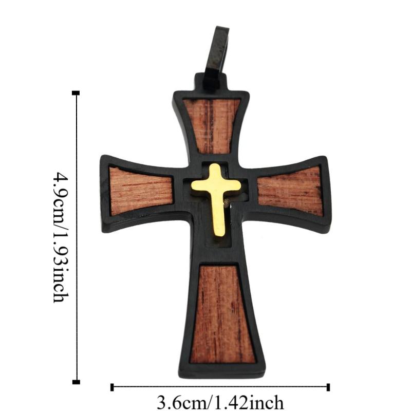 Wood Inlay Crucifix Pendant Titanium Steel Catholic Necklaces Pendant  Spiritual Meditation