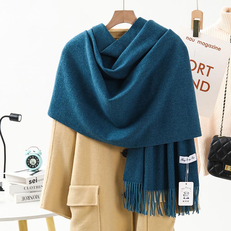 High-End Wool & Cashmere Solid Color Scarf/Shawl: Versatile Korean Style for Women - Autumn/Winter