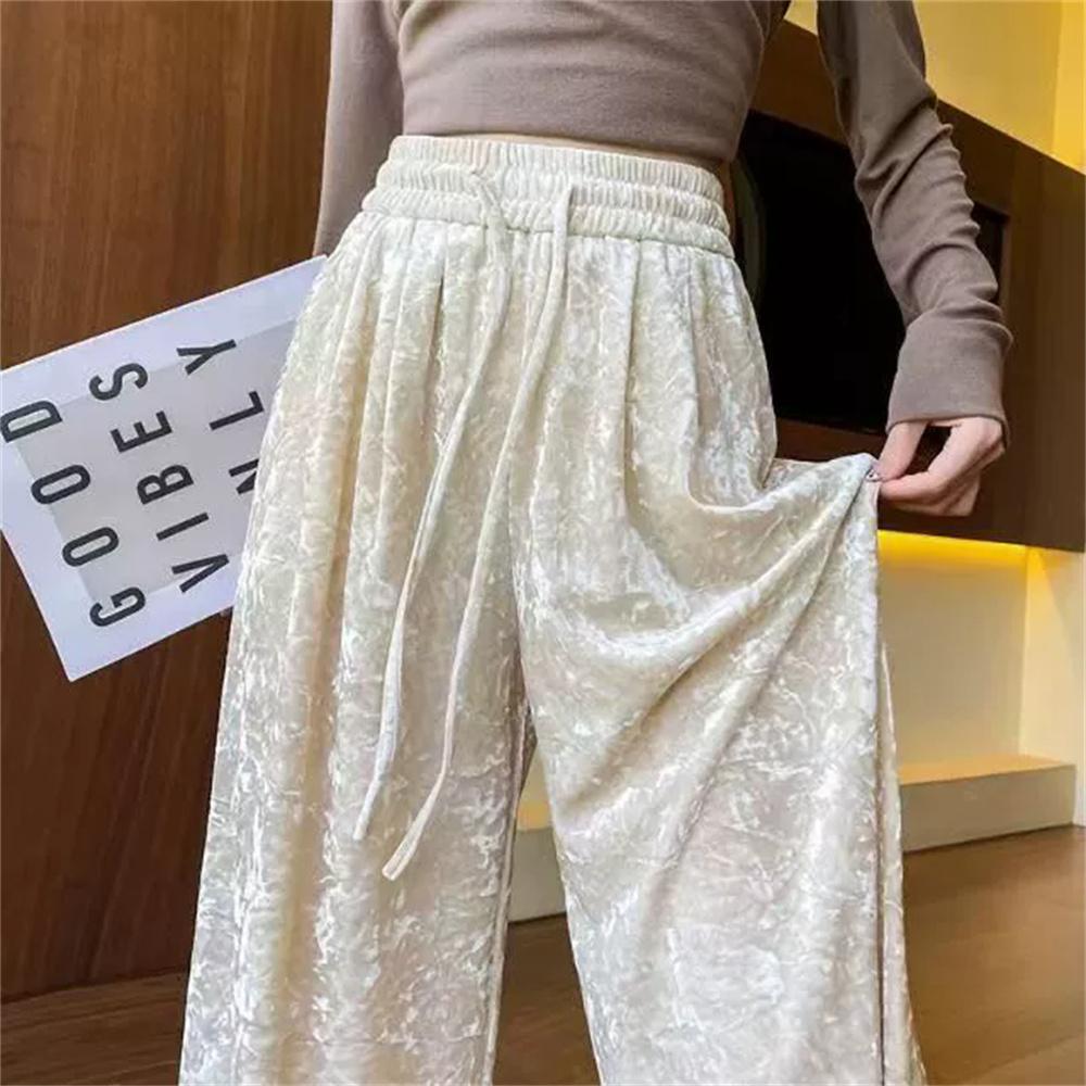 Women's Gold Velvet Strap Wide Leg Pants Women's Autumn Casual Pants Korean Fashion Women Clothing Trousers Clothes