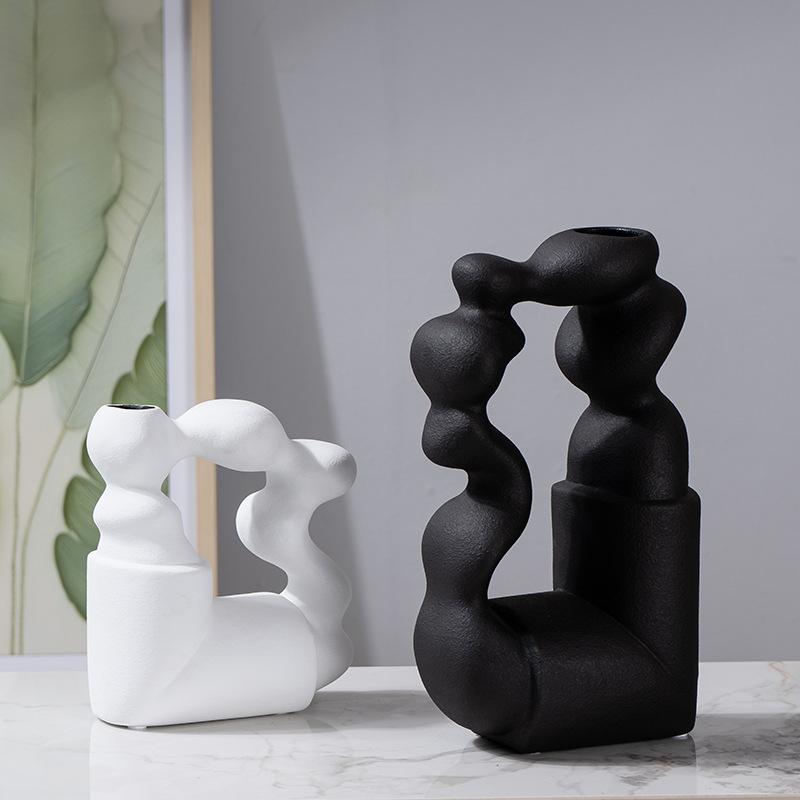Ceramic Vase Hollowed-out Geometric Twisted Abstract Art Ornaments Flower Vase Flower Arrangement Accessories Home Decoration