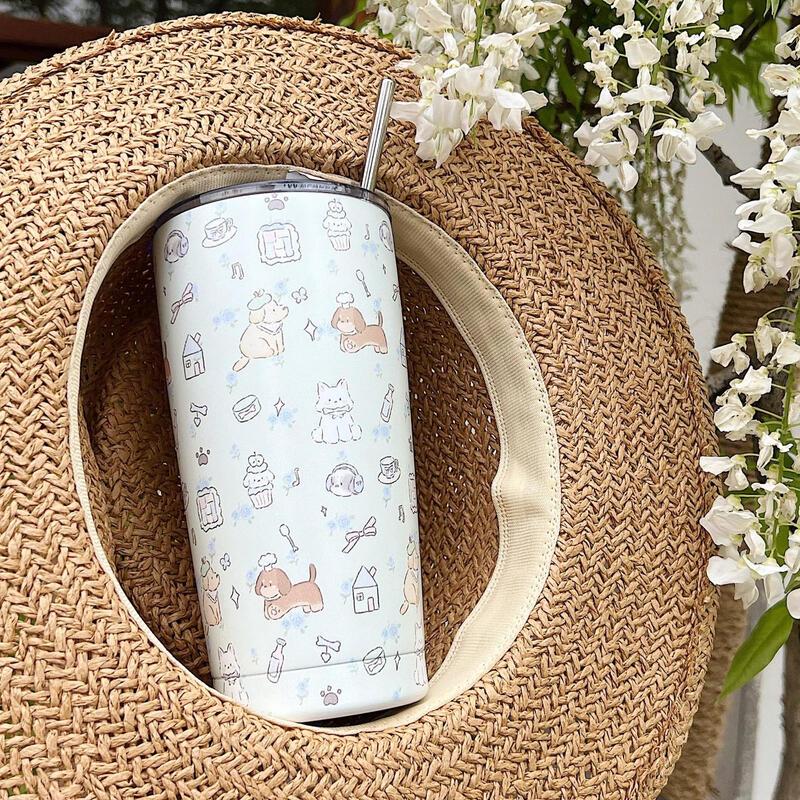 Qiwai Baby Pink Floral Rabbit Insulated Straw Bottle