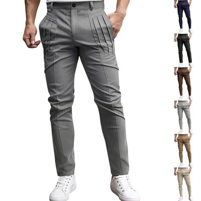 Men's Suit Pants Business Stretch Slim Fit Dress Pants Solid Color Casual Pants,Bag Fold Design For Casual And Slim Fit