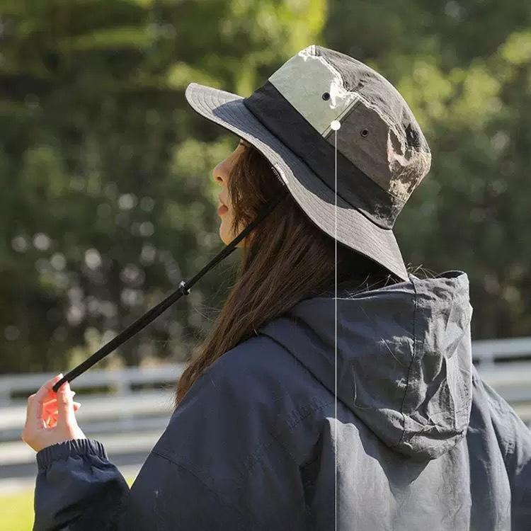 Outdoor Color blocking Sun Protection Fisherman Hat Men and Women Summer Quick Drying Breathable Sun Hat Hiking Camping Hiking Fishing Hat