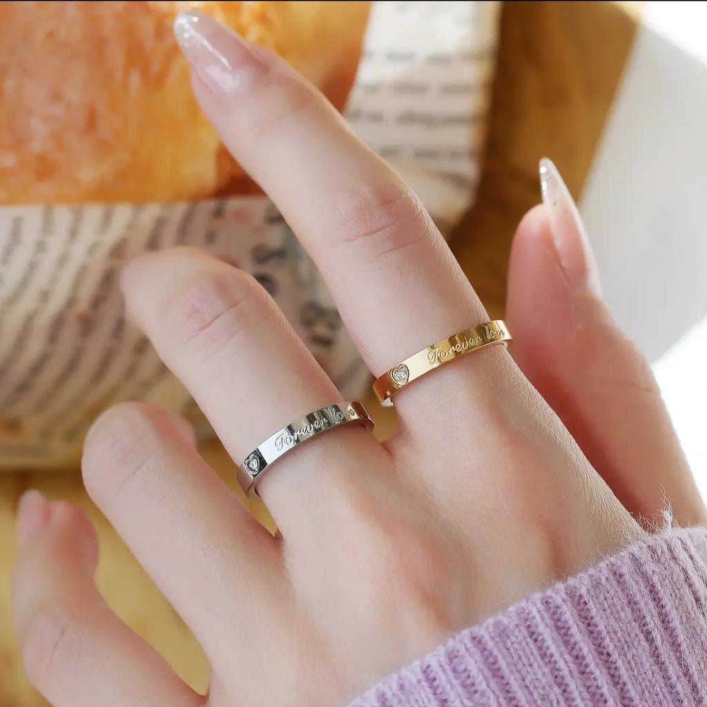 Foverlove Titanium Steel Electroplated Diamond Ring Niche Simple Couple Ring Women's Love English
