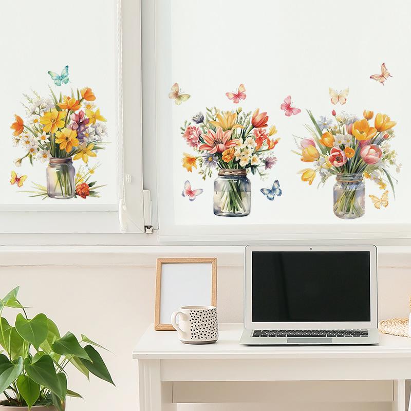

Romantic Vase Butterfly Wall Sticker Waterproof Lovely Butterfly Floral Decals Diy Decoration Self-Adhesive Stickers Wallpaper разноцветный