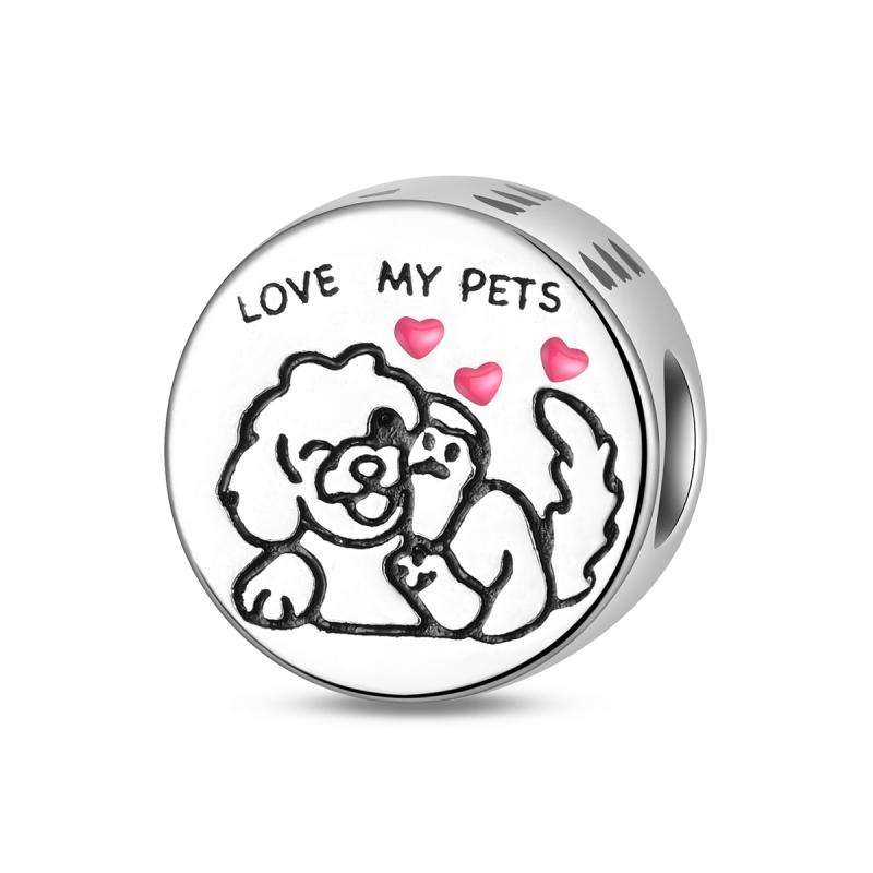 Copper Rubik'S Cube Pet Cat Charm Pink Cz Beads Dangle Pendant Fit Original Charms Bracelets Women Diy Jewelry Gift