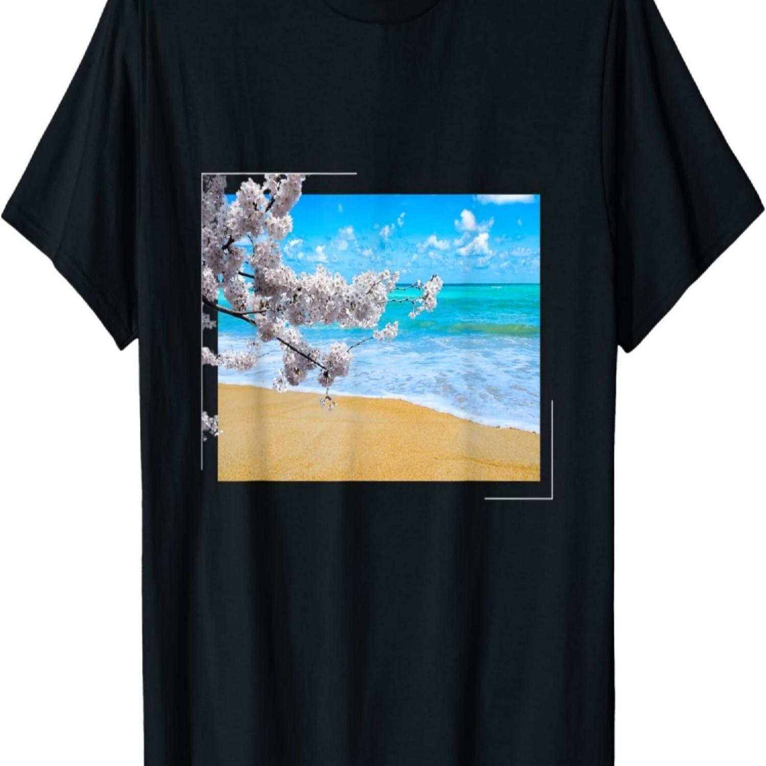 Sakura Cherry Blossom Tree Beach T-Shirt for Men Women Kids S