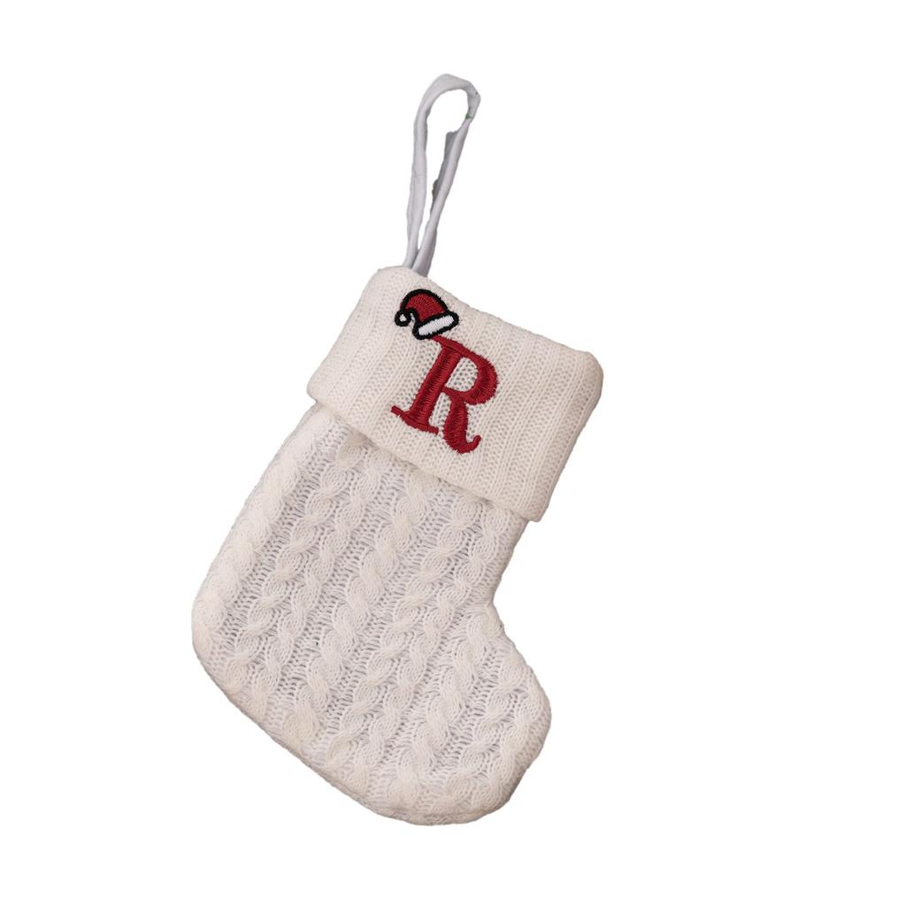 With Hanging Rope Christmas Stocking Children Candy Bag Decoration Knitted Pendant White Snowflake 20*10cm Alphabet Rattanand