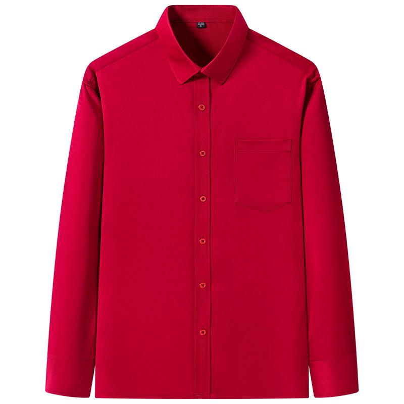 Men Plain Shirts Non-Iron Antiwrinkle Long Sleeve Regular Male Dress Shirt with Chest Pocket Turn Down Collar