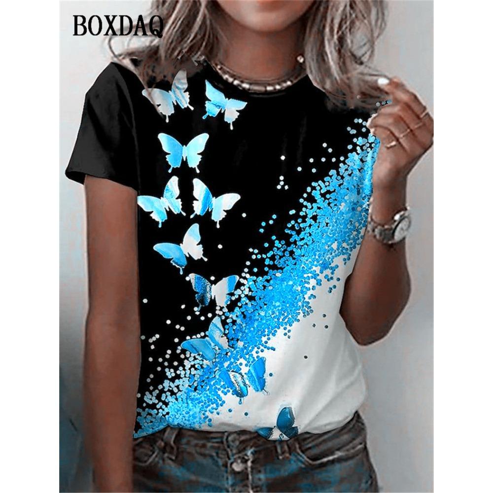 Butterfly Graphic Women Fashion T-Shirts Short Sleeve Summer 3d Print Street Hip Hop Lady Tee Casual Tops