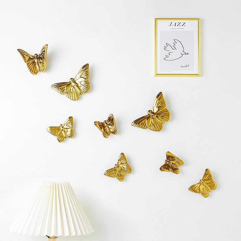 Kreative Schmetterlingsstatue Goldener Schmetterling Hintergrund Wanddekoration Dreidimensionaler Anhänger Hängende Dekorationen