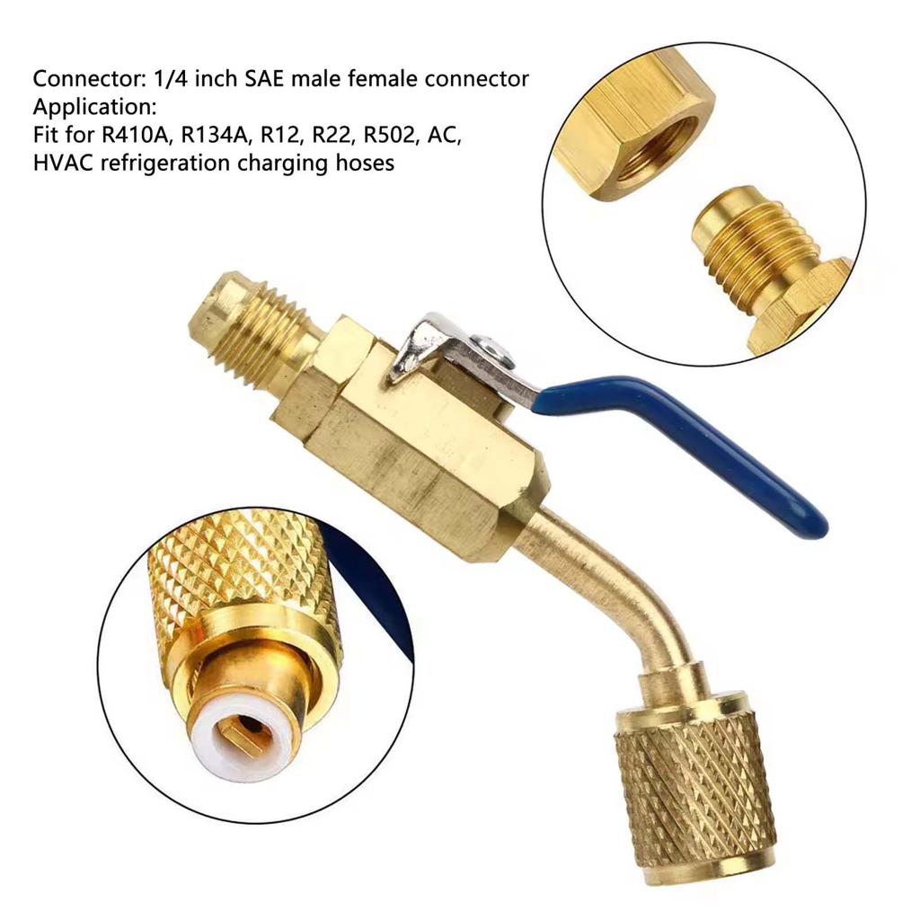 Klimaanlagen-Kältemittel Kompakt-Kugelhahn 1/4" SAE, geeignet für R410A R134A R12 R22 R502 Füllschlauch, HLK AC Durchgangsventil