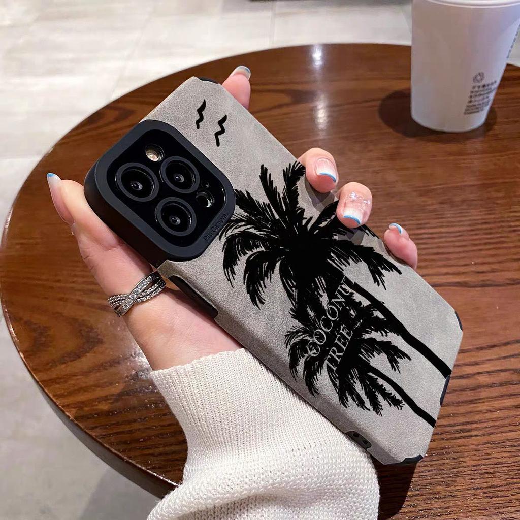 Nordic Style Fur Versatile Black Hidden Coconut Tree Suitable for New Apple 16promax Mobile Phone Case Iphone15