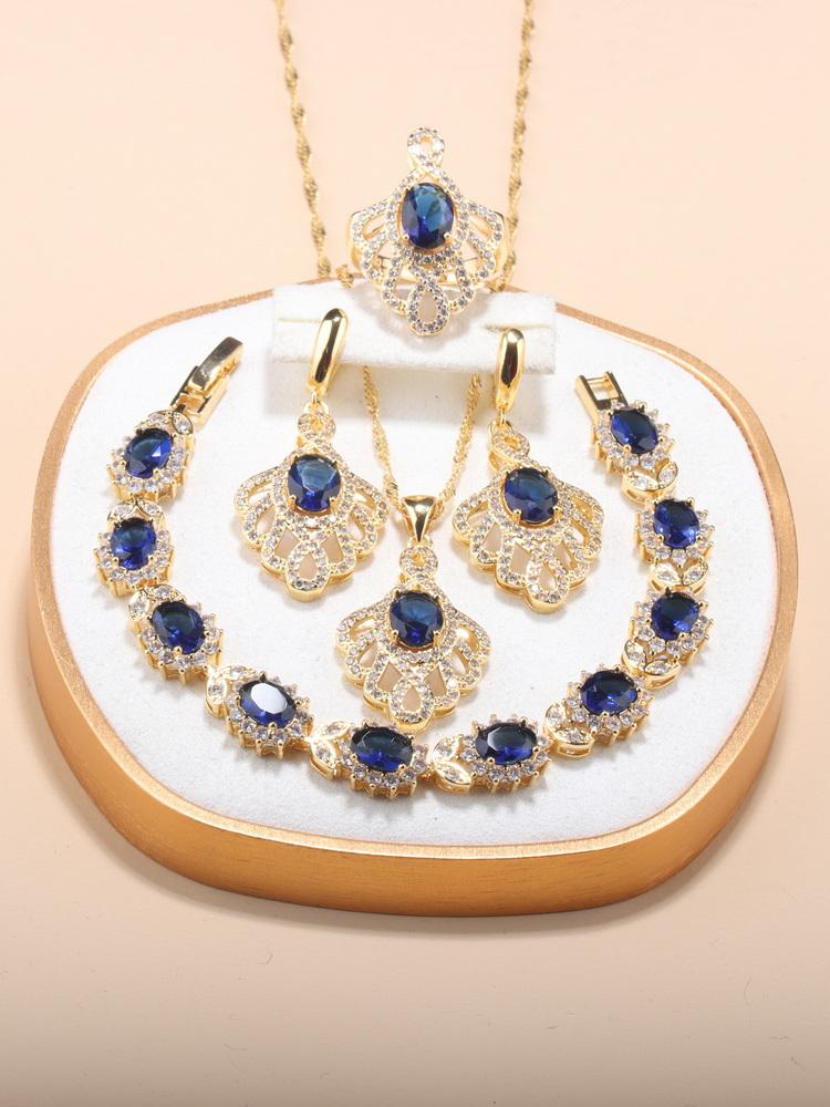 

12-кольоровий Розкішний Великий Набір Прикрас Весільна Каблучка Регульоване Кольє та Сережки Весільні Аксесуари Браслет з Ланцюжком-Шармом resizable