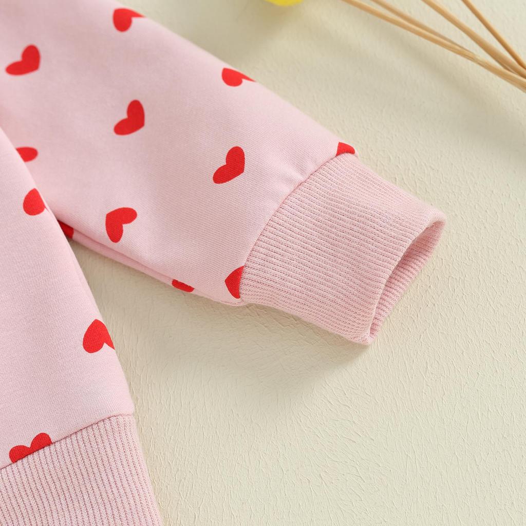 Baby Girls 2-piece Outfit, Heart Print Long Sleeve Crew Neck Sweatshirt with Elastic Waist Sweatpants Fall Clothes
