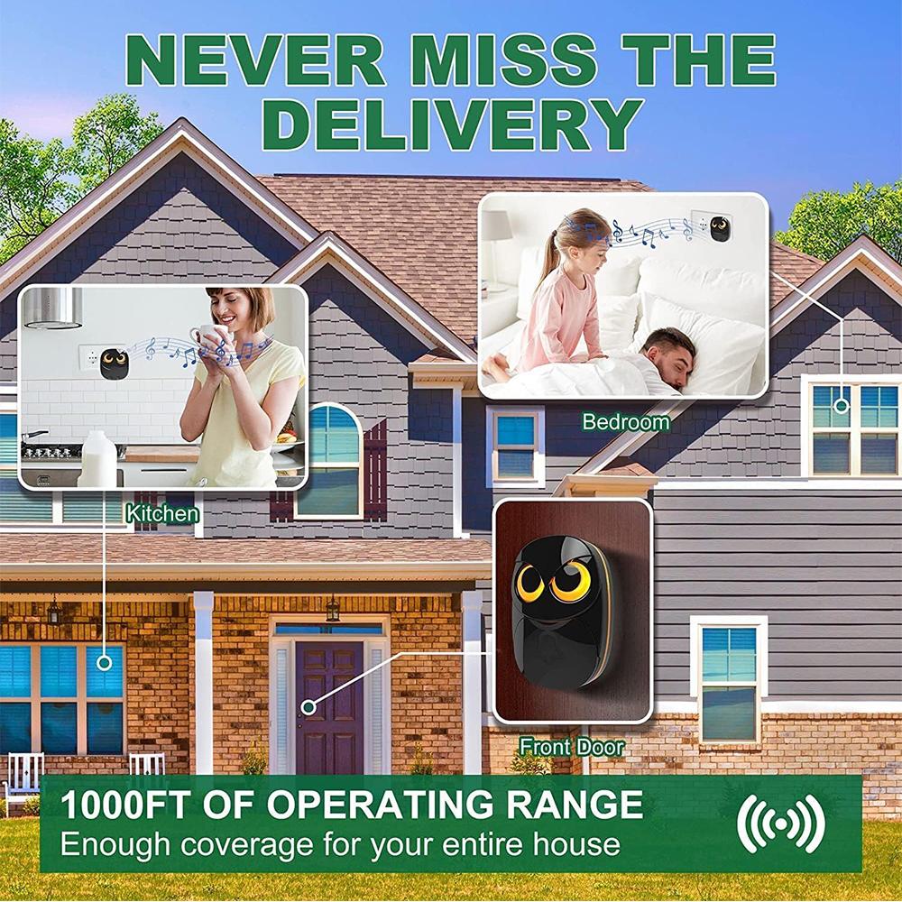 New Cute Owl Wireless Doorbell Weatherproof Ip55 1000 Feet Long Wireless Range