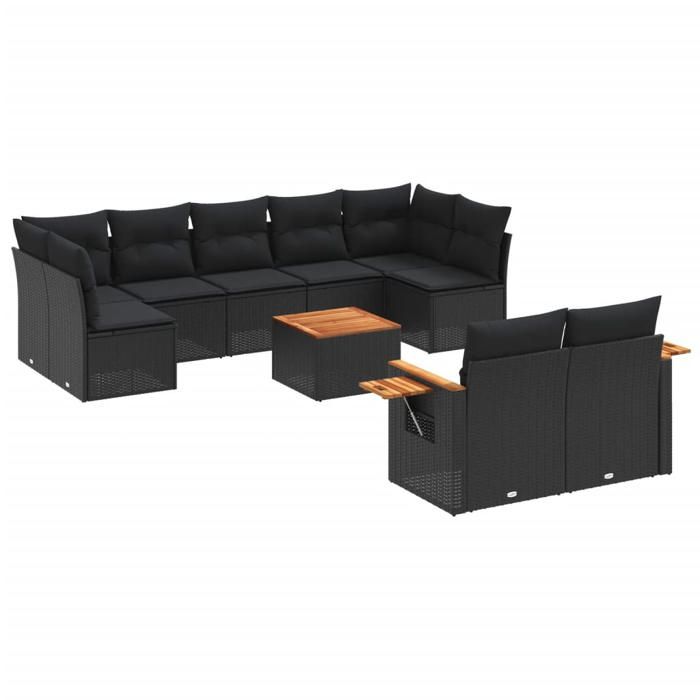 VidaXL Garden Lounge Set with Cushions 10 Pcs, Patio Sofas, Patio Furniture Set, Outdoor Furniture, Black 3227133