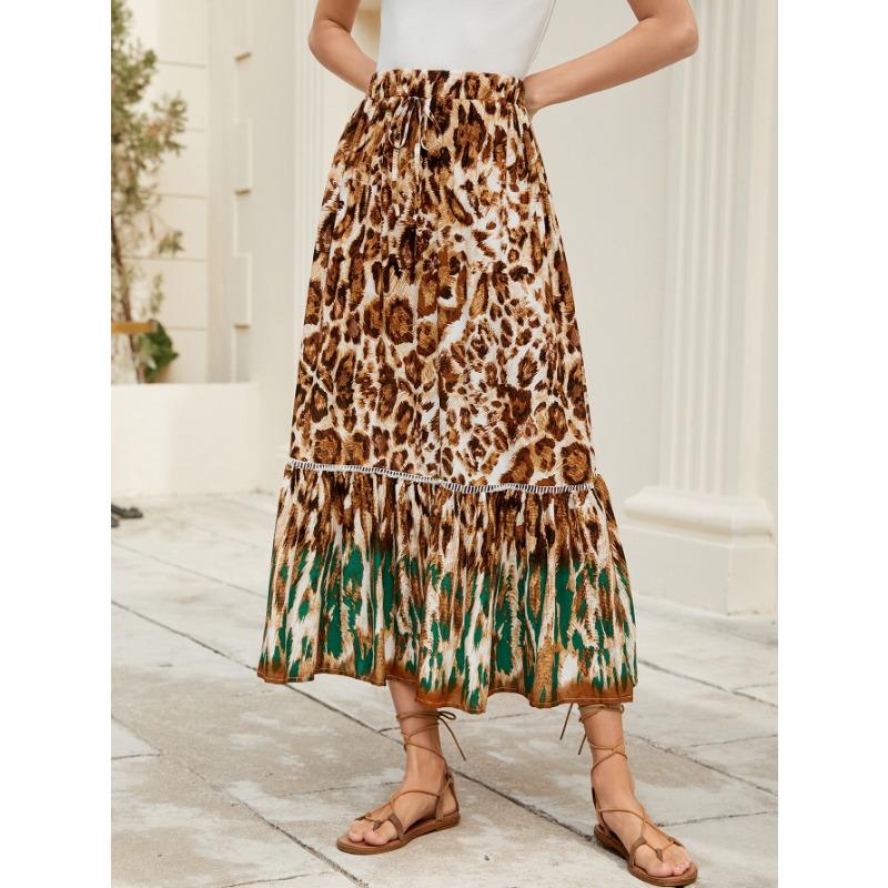 

Женская праздничная юбка в стиле бохо с завышенной талией и принтом M цветной печати леопарда