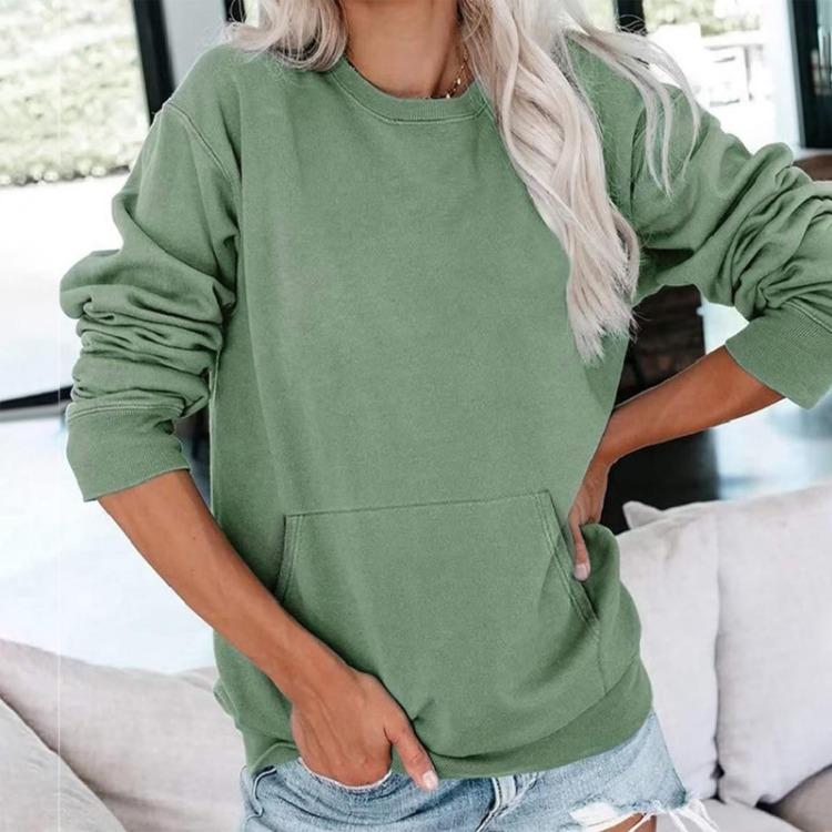 Floral Print Long Sleeve Blouse Women Casual Top with Pocket Pullover O Neck S
