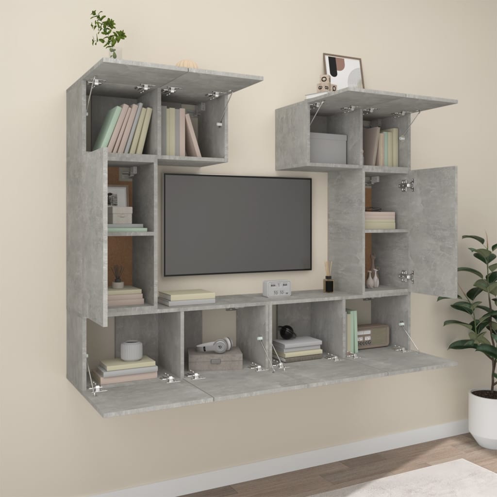 6 piece TV cabinet set concrete grey particleboard