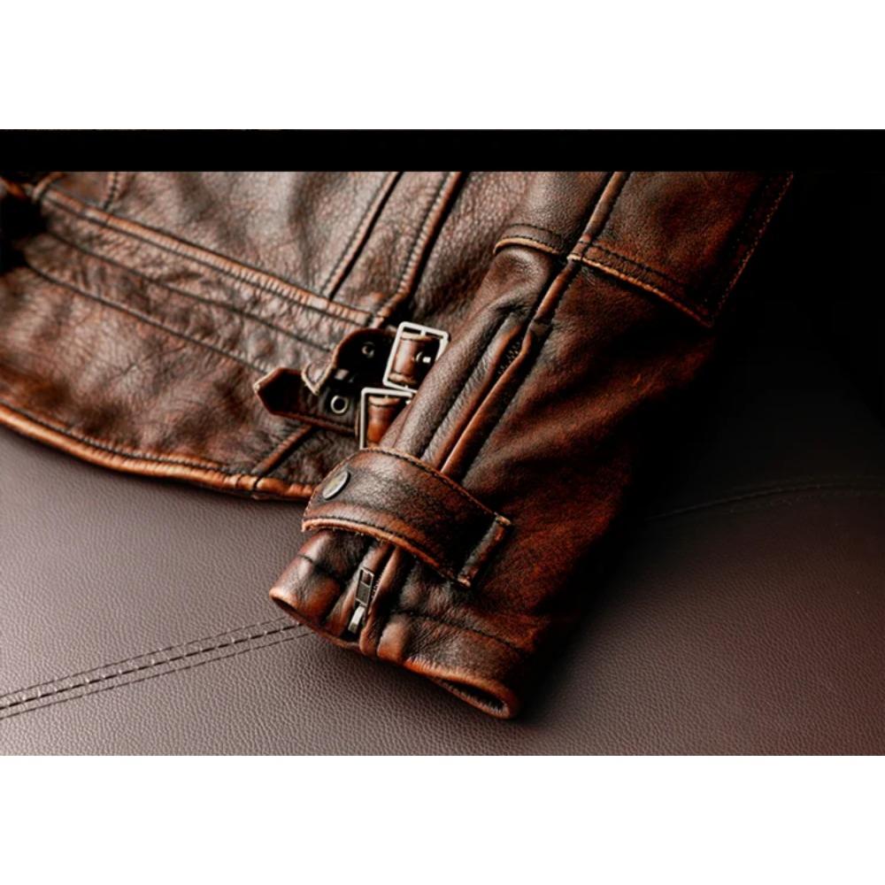 Tamanho chinês Homens Jaqueta de couro genuíno Vintage Marrom 100% Couro de vaca Casaco Homem Slim Moda Motociclista Roupas Tamanho asiático S-6XL M697