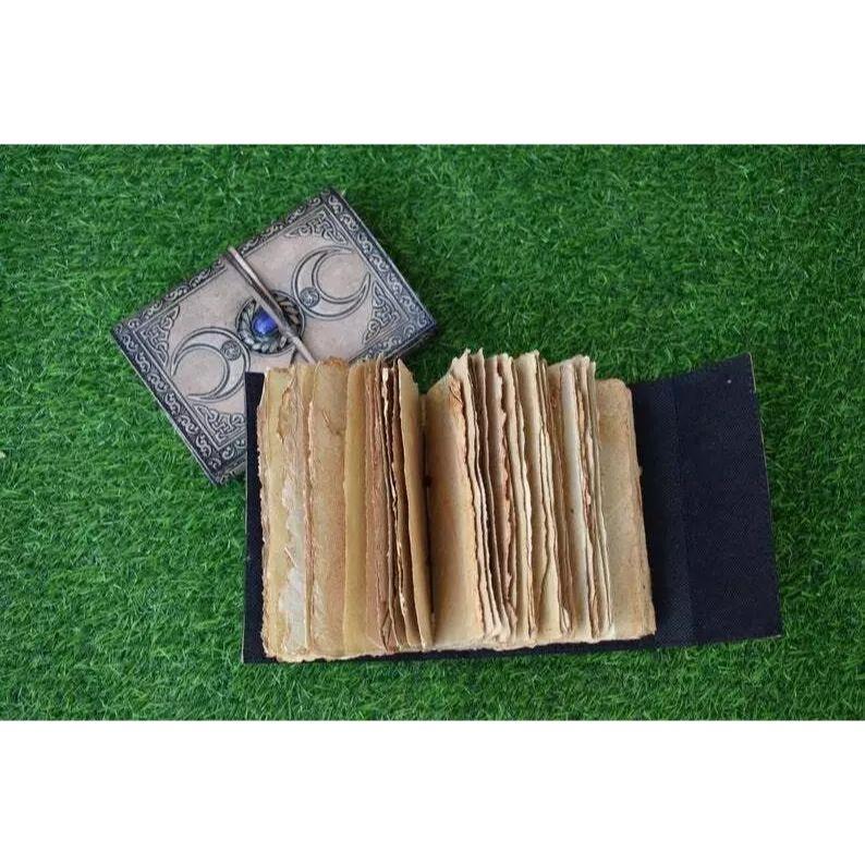 Pakke med 2 vintage lærjournal grimoire keltisk heks stein lær Book of Shadows