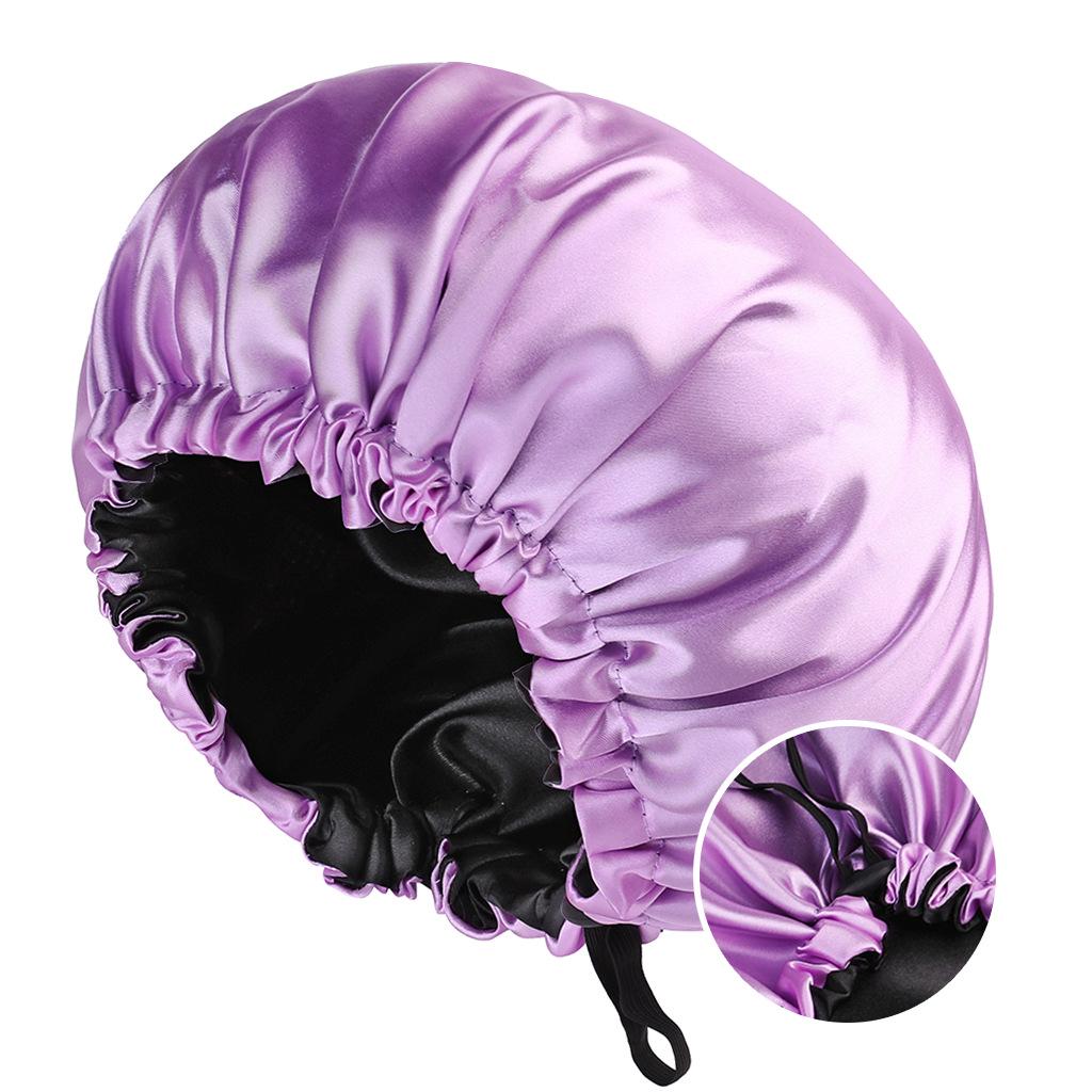 2024 Fashionable Double-Sided Satin Sleep Cap for Women - Elastic, Stylish Hair Protection with Button Design