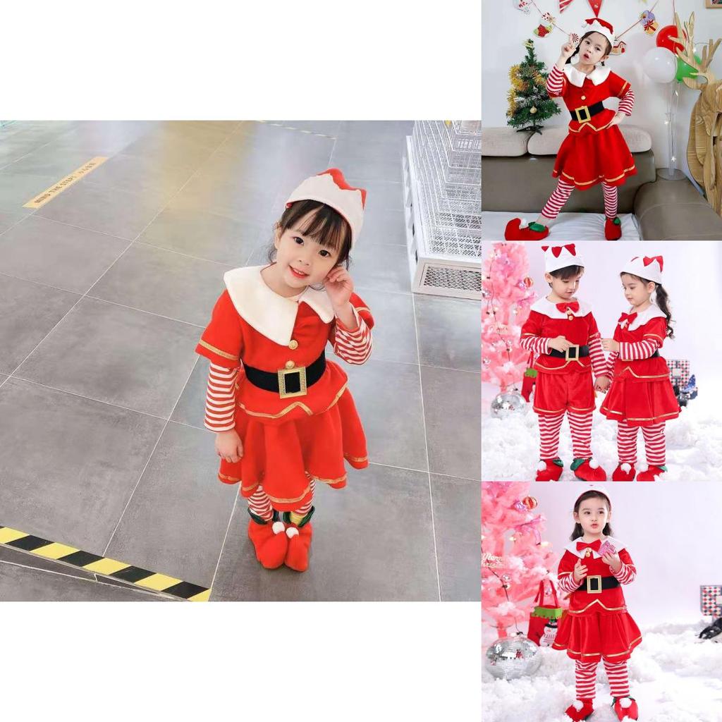 Kids Cute Santa Claus Elf Christmas Cosplay Outfit Party Dress-up Costume