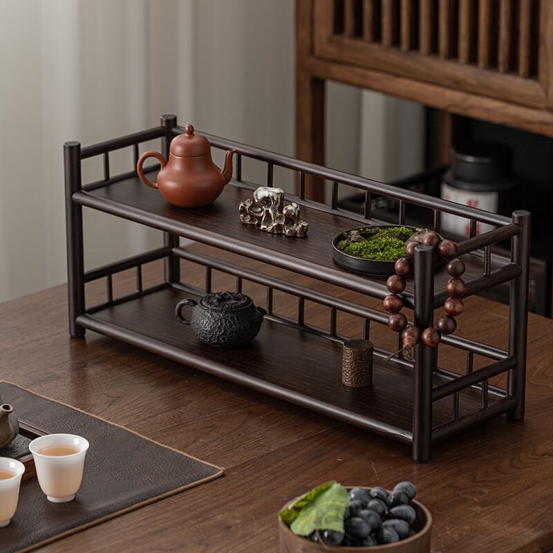 

Двухъярусная бамбуковая полка для демонстрации чайных чашек из древесины нанму