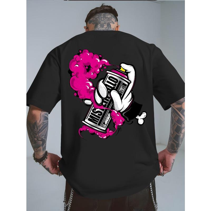 European sizes Trendy Short-Sleeved Summer Shirt for Men Featuring Graffiti Spray Can Design, Stylish And Fashionable! Slightly Stretchy