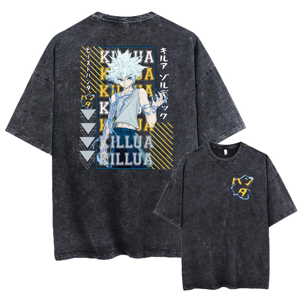 

Anime Washed T Shirt Hunter x Hunter Printed Retro Harajuku Style Top for Men Women Fashion Casual Streetwear Unisex M