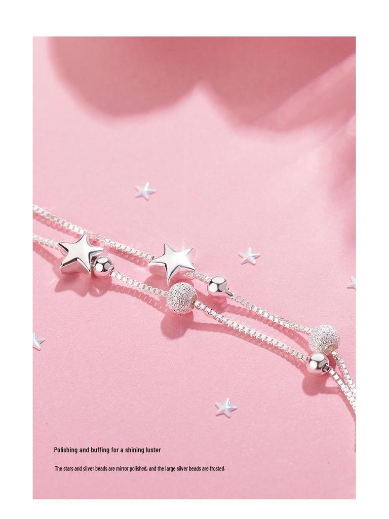 S925 Silver Double-Layer Star Frosted Bead Bracelet for Women - Simple Jewelry Gift for Christmas or Valentine's Day
