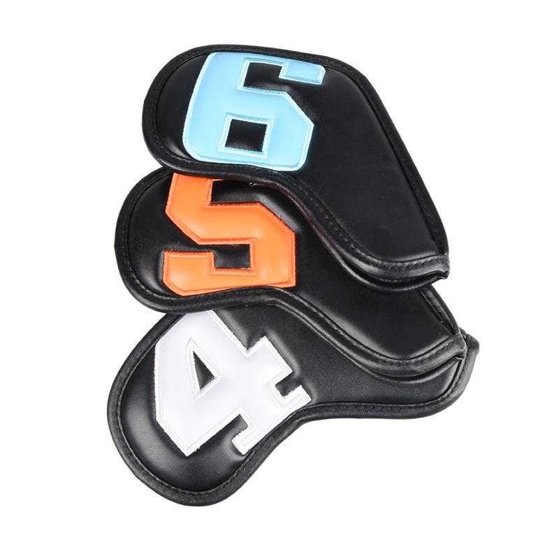 10Piece PU Leather Golf Iron Headcovers Set with Embroidered Number Tags ( 4-9 ASPX)  Durable Club Protection Accessories