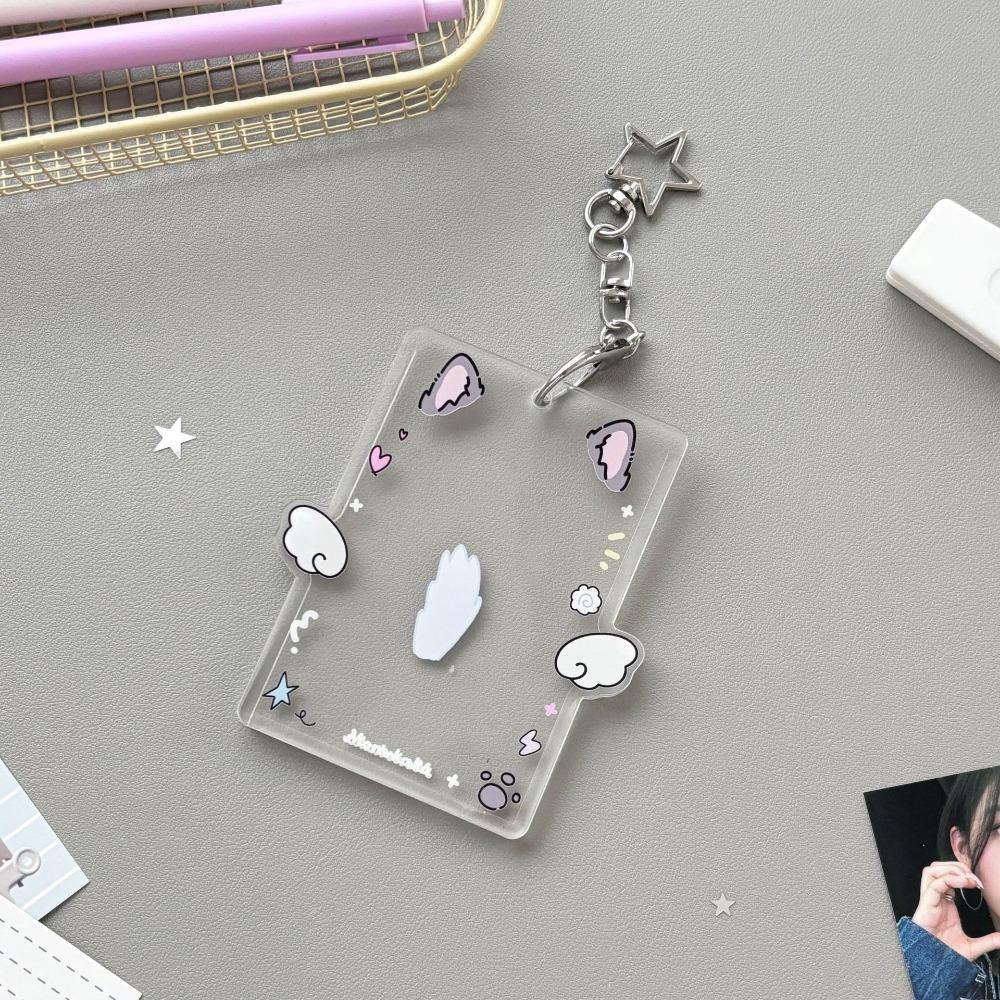 Cartoon Korean Photocard Holder with Keychain Photo Photocard Frame School Stationery