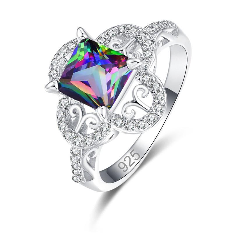 White Gold Plated Ring With Multicolor Crystal Rhinestone Rings Women Jewelry CG