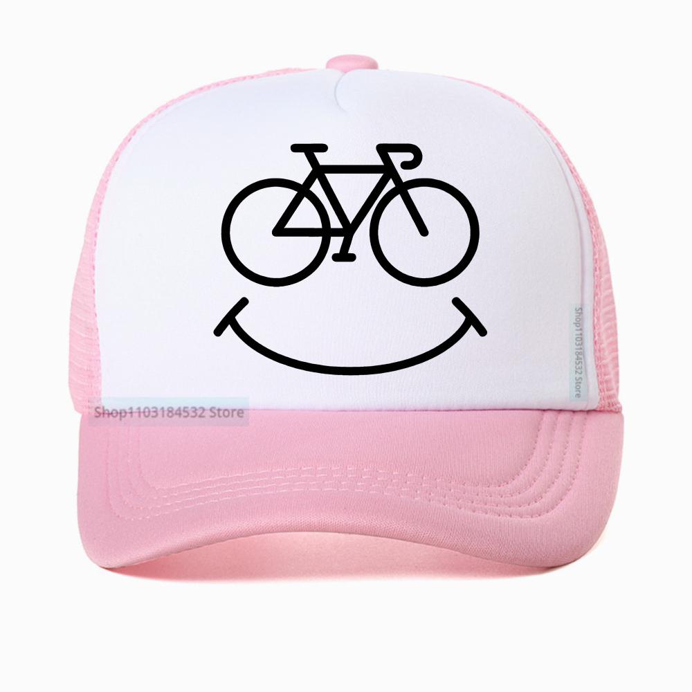 Bike Smile Print Graphic Baseball Cap Summer Casual Unisex Breathable Sun Hat Fashion Mesh Adjustable Snapback
