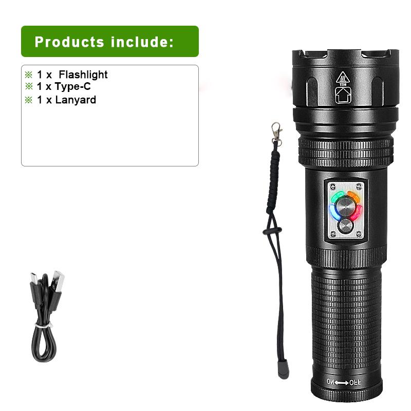 Yellow+White+Red Lights Lighting 1500M Flashlight 500W LED Torch Rechargeable Lamp Waterproof Torch Light COB Light