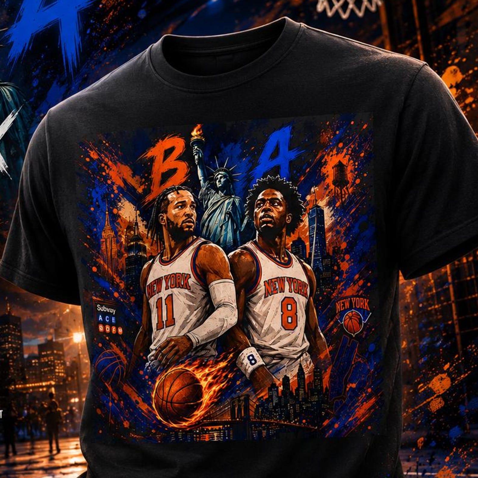 New York Basketball T-Shirt, NYC Street Art Graphic Tee, Urban Basketball Shirt, Sports Fan Apparel, Gift for Basketball Lovers,NY Knicks 2XL