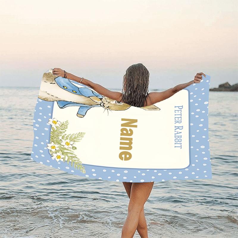 1pc Peter Rabbit2 Beach Towel with Custom Name, Beach/Swimming/Bath/Picnic/Camping Towel, Suitable for Seaside Beaches