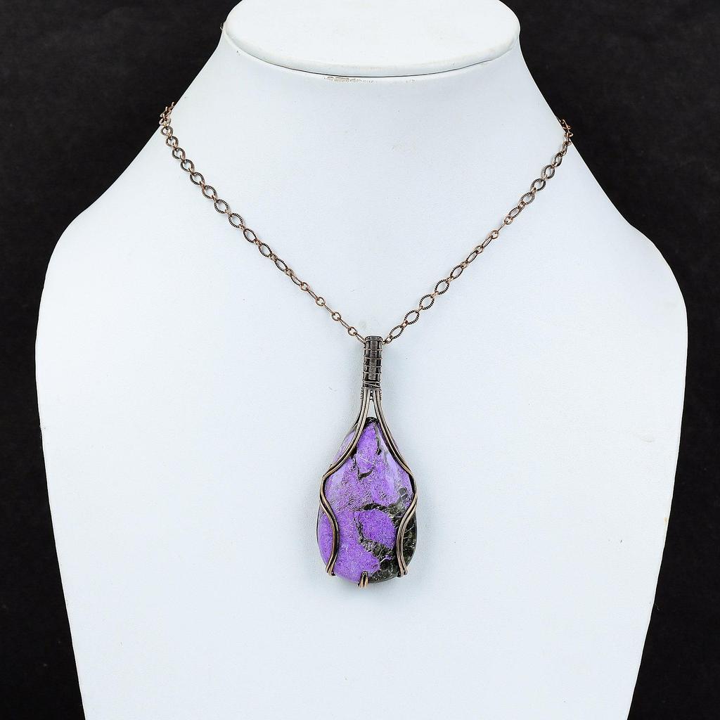 Purpurite Gemstone Pure Copper Wire Wrapped Handmade Pendant Jewelry For Her