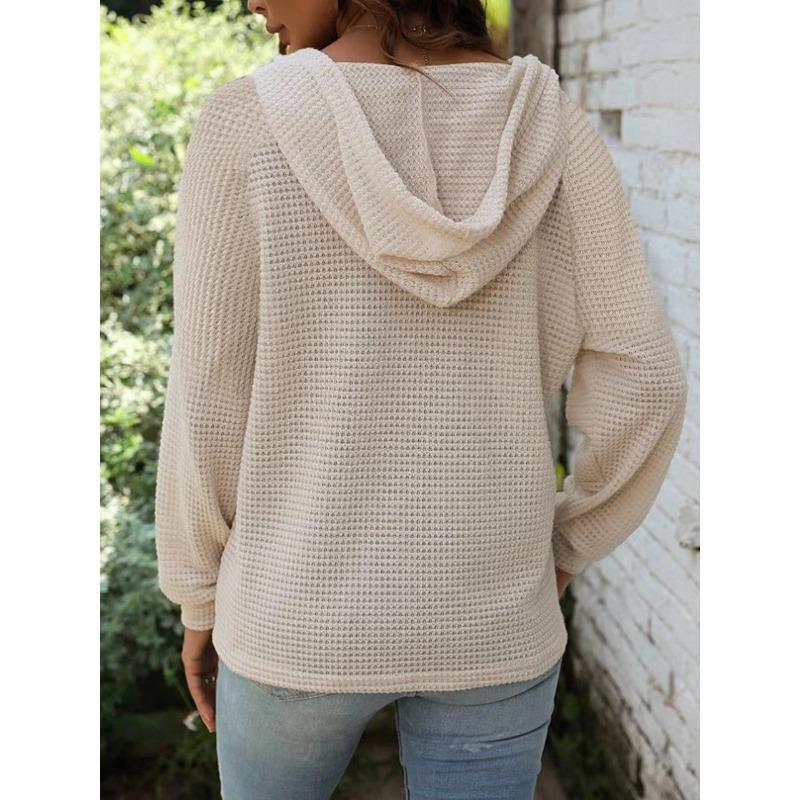 Women S Loose Long Sleeve Solid Color Hooded Button Sweatshirt