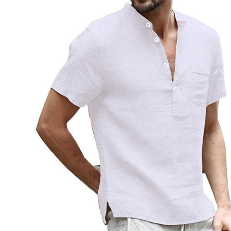 Men's Short Sleeve T-shirt Cotton and Linen Casual Men T-shirt Solid Color Summer Shirt Male Cozy Breathable